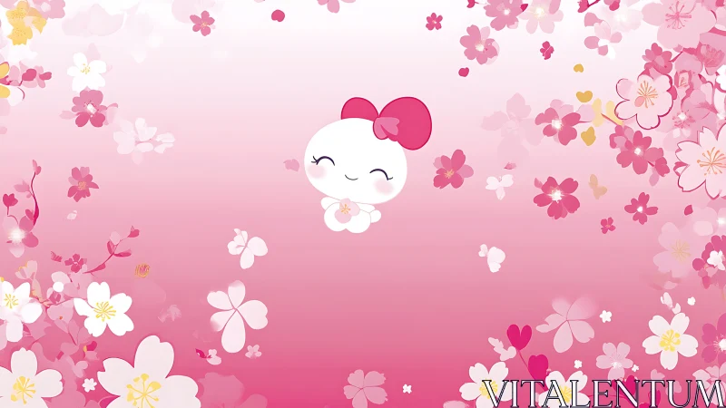 Smiling cherry blossom friend floats in a gentle pink dream