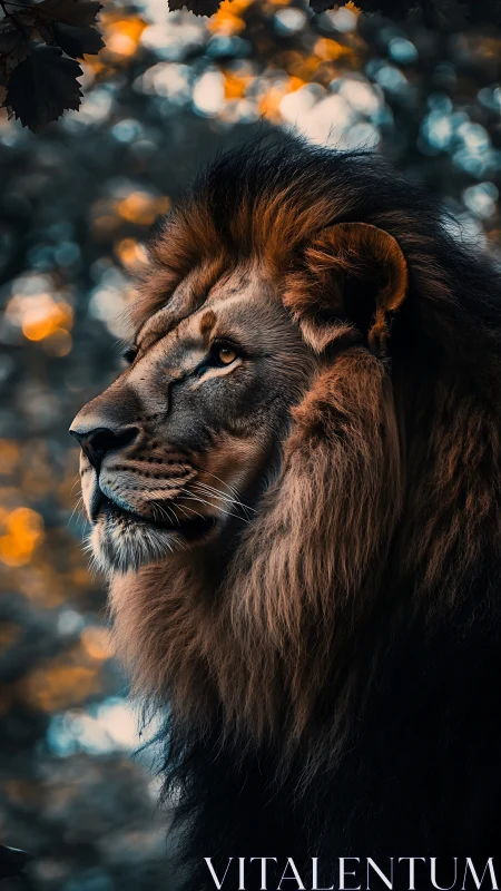 Majestic lion gazes into dusk light with quiet authority