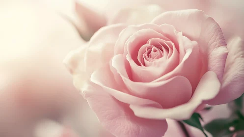 Blush-pink rose quietly unravels its velvet spiral heart