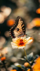 Sunlit swallowtail poised on a glowing amber blossom.