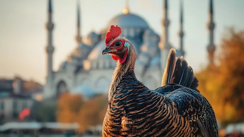 Turkey Portrait Against Ottoman Mosque Architecture.