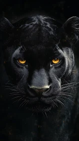 Melanistic Feline Apex Predator: High-Contrast Ocular Rendering with Amber Iridescence