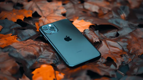 Teal iPhone Basking Among Autumn's Copper Confetti