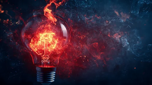 Incandescent Lightbulb Engulfed in Radiant Flame.