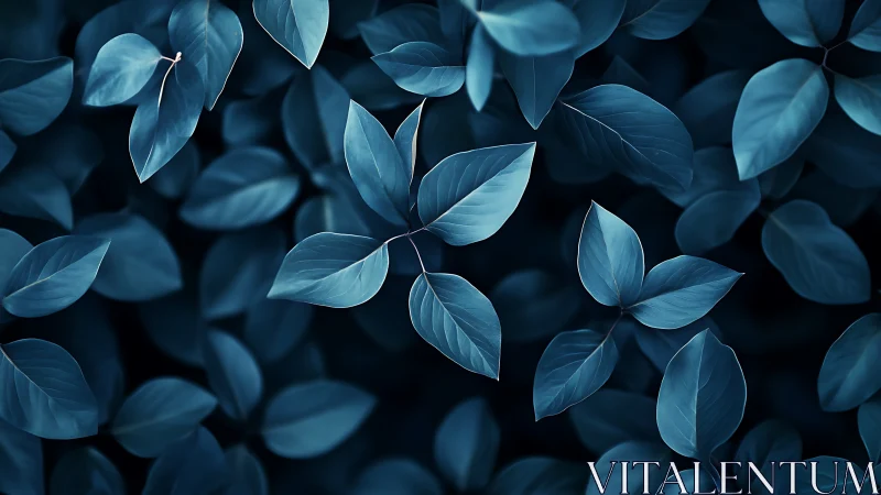 Monochromatic foliage pattern in cool blue tonal range.