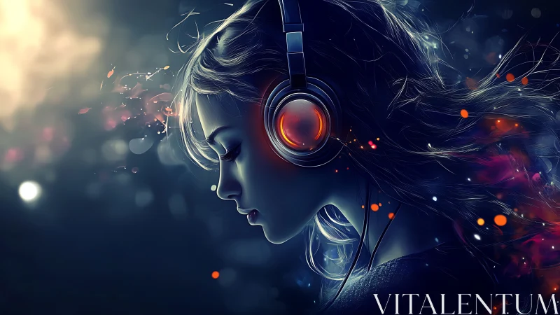 Aurally immersed profile portrait with luminous audio headset.