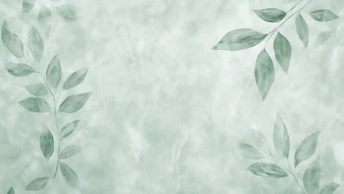 Soft mint foliage border with airy watercolor leaves.
