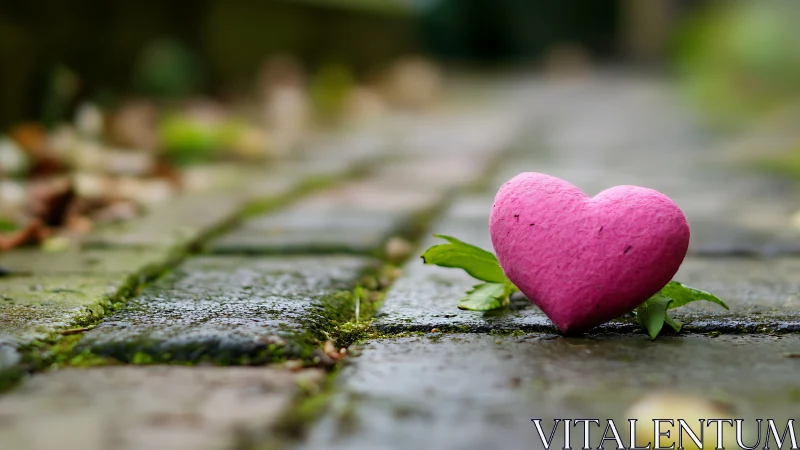 Pink Heart Blooms Where Stone Meets Living Green