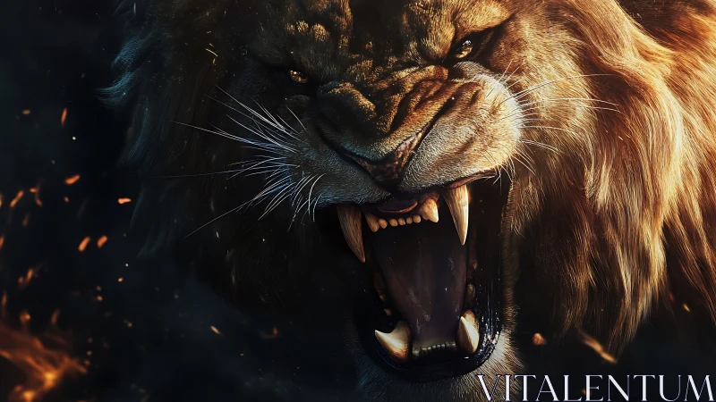 Inferno-maned lion unleashes a roar carved from wildfire.