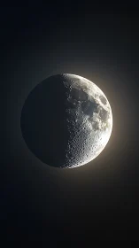 Half-lit moon drifting quietly in a deep velvet sky.