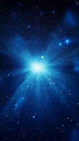 Radiant blue starburst gently brightens a peaceful night sky