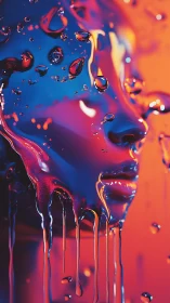 Liquid-coated human face profile under neon colored lighting