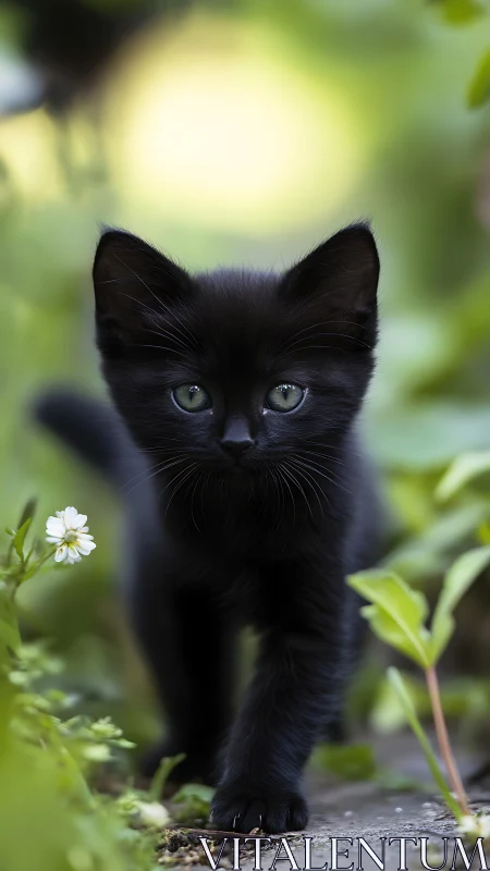 A Young Black Kitten's Charming Garden Adventure