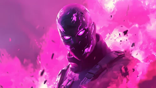 Neon phantom warrior rises in electric pink inferno haze.
