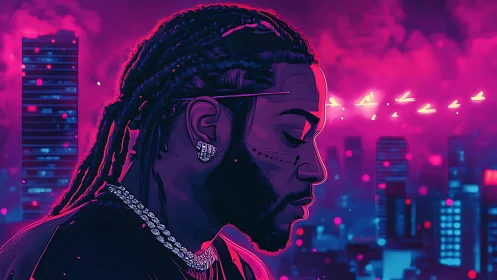 Neon city portrait glowing with quiet late night reflection.