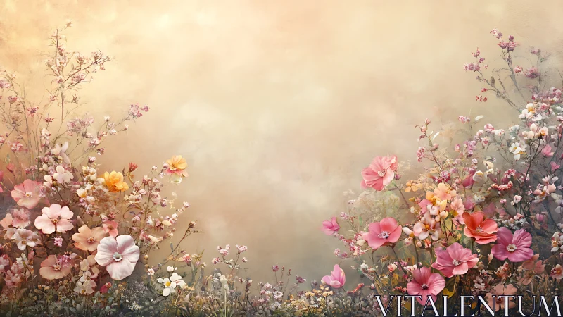 Romantic Garden Meadow with Pink and White Flowers.