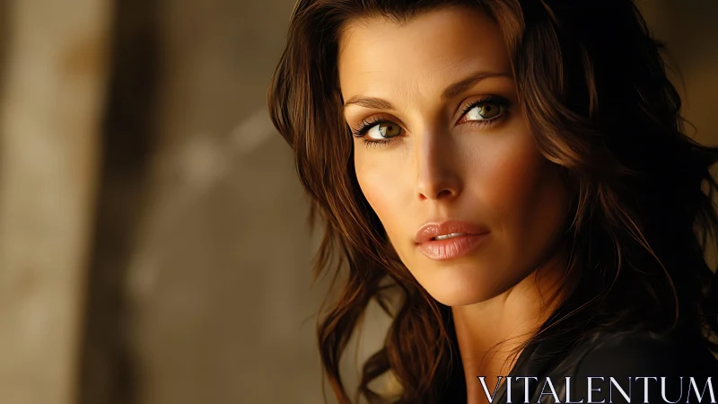 Luminous gaze in amber light, a portrait carved from silence.