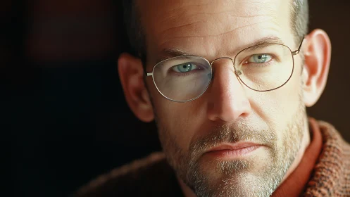 Photorealistic male portrait with shallow depth of field focus.