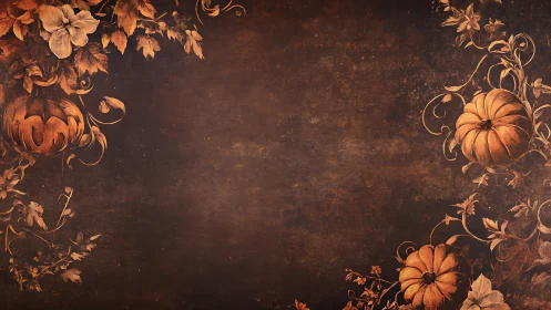 Rustic pumpkins and vines framing warm autumn space.