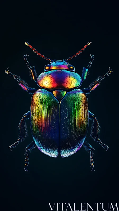 Neon-shelled beetle king posed in holographic glory.