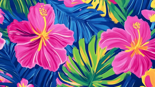 Tropical Paradise: Vibrant Pink Hibiscus Blooms in Bold Color.