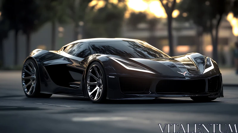 Aerodynamic black supercar with low-slung carbon body and LED lighting