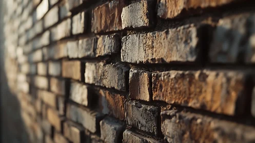Side-lit rustic brick wall in shallow depth of field focus.