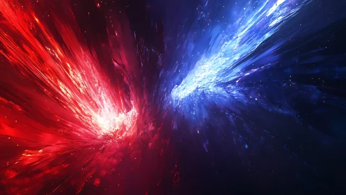 Contrasting red and blue radiant streaks converge centrally