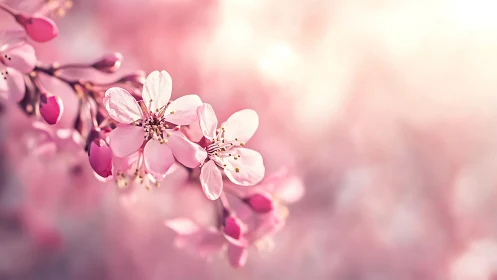 Delicate Spring Blossoms Dance in Soft Pink Luminescence