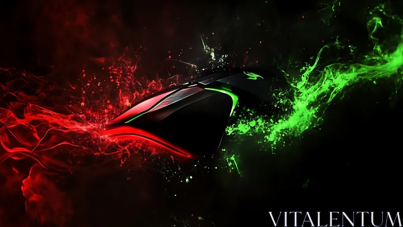 High-energy gaming mouse streaks through red and green light