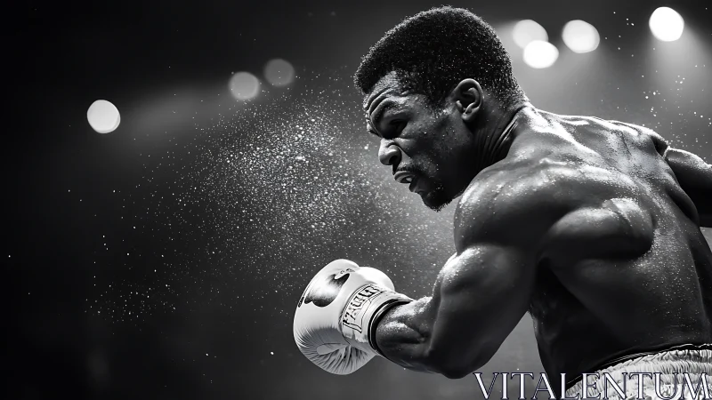 Professional boxer in dramatic action during intense match.