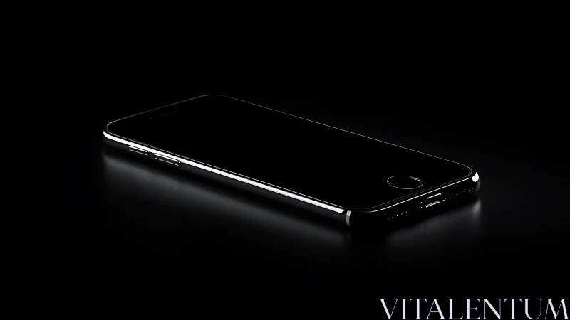 Black smartphone with metallic accents against dark background.
