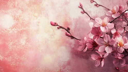Delicate Pink Blossoms Dance Across a Textured Watercolor Canvas.