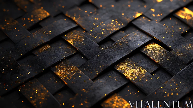 Glimmering ember flecks warm a woven dark metallic surface