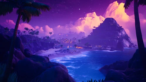 Neon Tropical Paradise at Twilight.