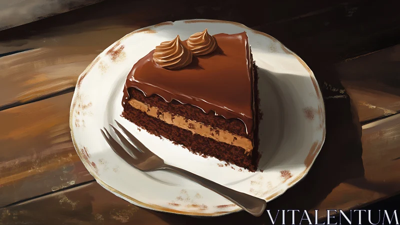 Chocolate Layer Cake Slice on Ceramic Plate with Fork