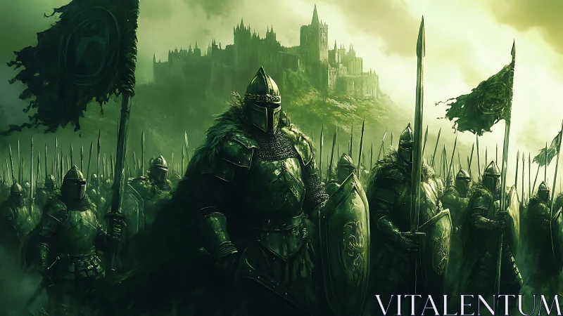 Militarized emerald battalion advancing on fortified citadel.
