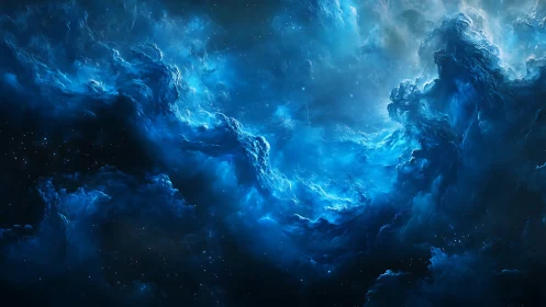 Celestial blue nebula surging through deep cosmic void.