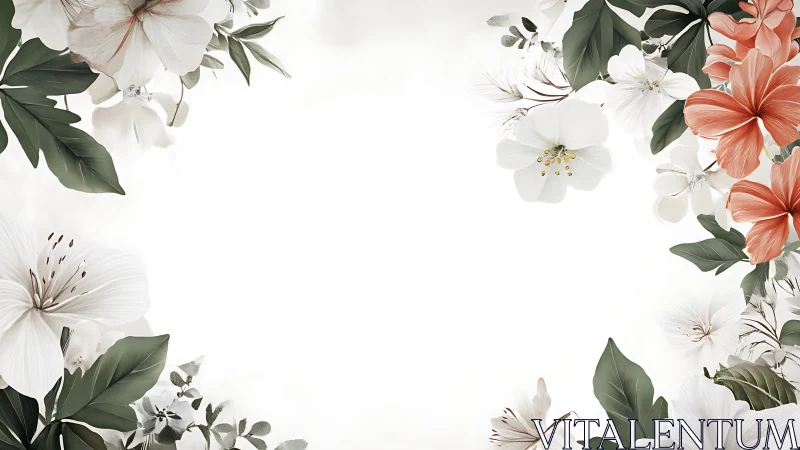 Floral Frame Composition with White and Coral Blooms.