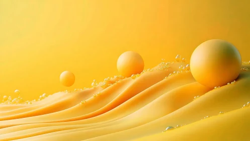 3D abstract yellow spheres on fluid wave gradients composition.