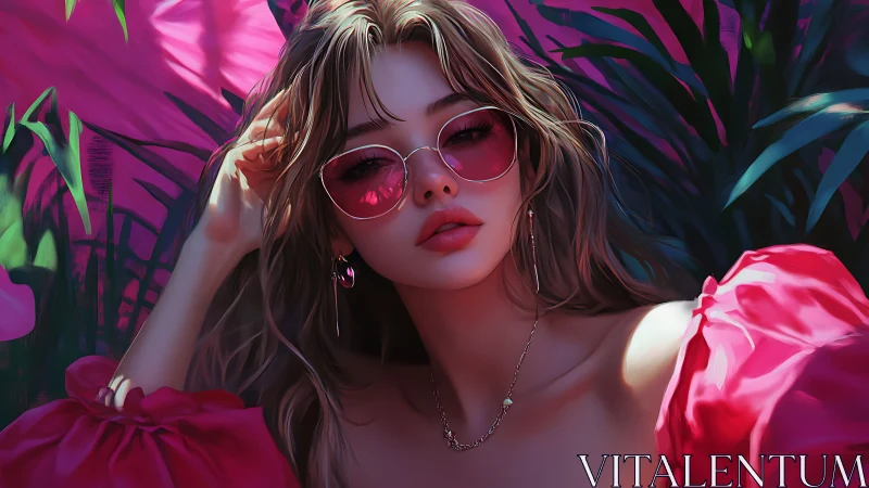 Neon pink portrait captures cool reflective gaze and glow.