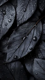 Velvet midnight leaves kissed by quiet silver raindrops.