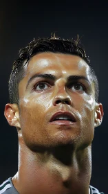 Stadium lights carve molten highlights across focused face