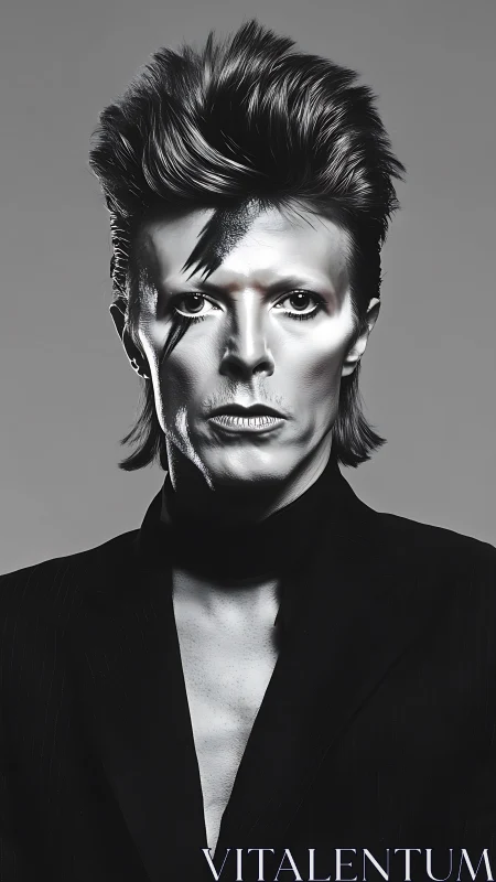 Monochrome glam portrait renders stylized androgynous figure