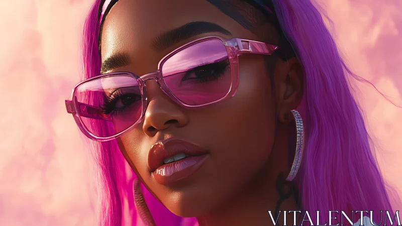 High-saturation portrait with reflective pink sunglasses and neon hair