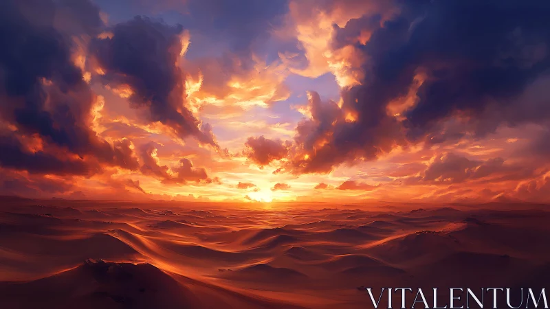 Sunset light intersects stratified clouds over sand dunes