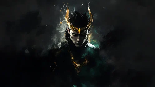 Dark crowned sorcerer emerges from swirling shadow field