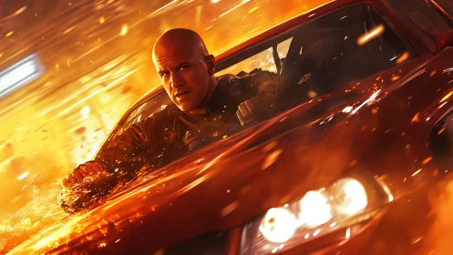 Photorealistic action driver in explosive kinetic framing.