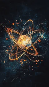 Glowing atomic structure rendered as dynamic digital artwork