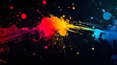 Vibrant Abstract Paint Splatter Art on Dark Background.